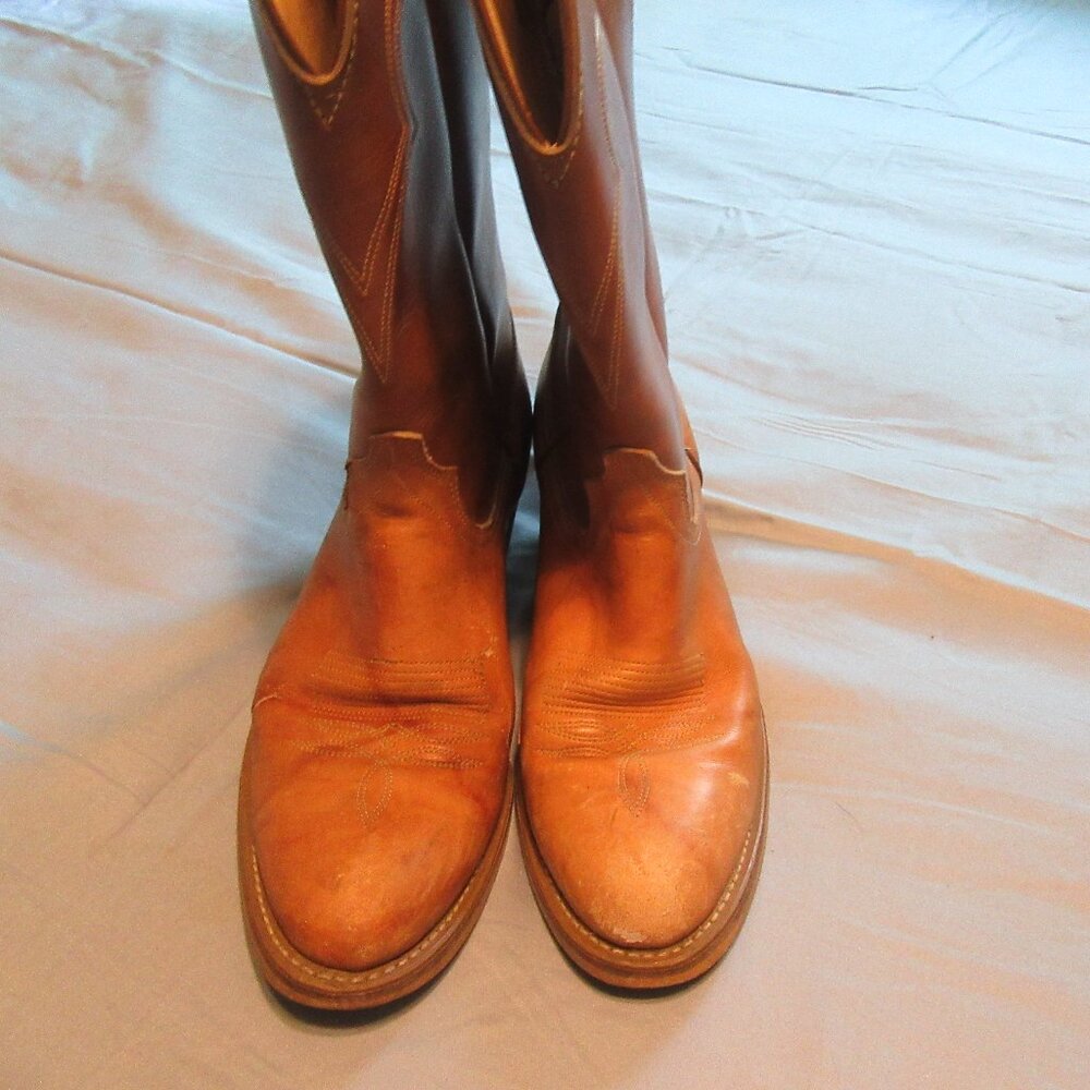 Mens Vintage Wrangler Tan Leather Cowboy Boots Sz 8.5